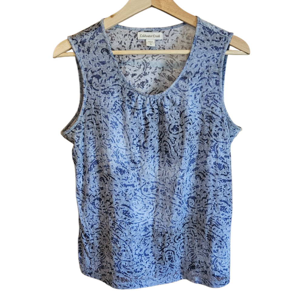 Coldwater Creek Women's Large 14 Blue Grey Abstract Print Sleeveless Tank Top